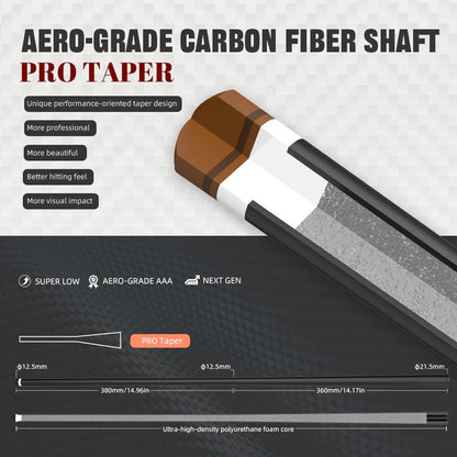 KONLLEN LW Series Carbon Fiber Pool Cue Stick Professional Cues (Full Carbon Technology Low Deflection Billiard Cue Stick,12.5mm,147cm)