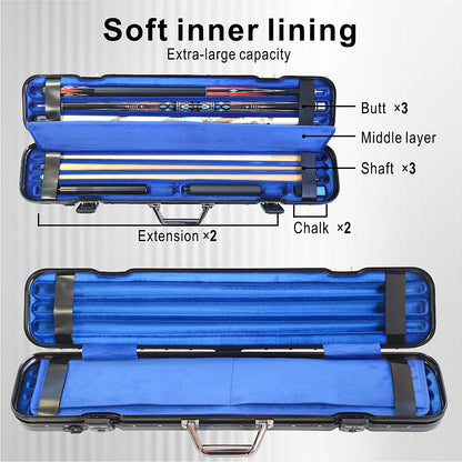 Hard 3x3 Billiard Cue Case,ABS+PC Shell with Aluminum Alloy Frame &Lock,Holds 3Butts 3 Shafts with Extensions& Accessories,Heavy Duty Pool Cue Case for Professional Players