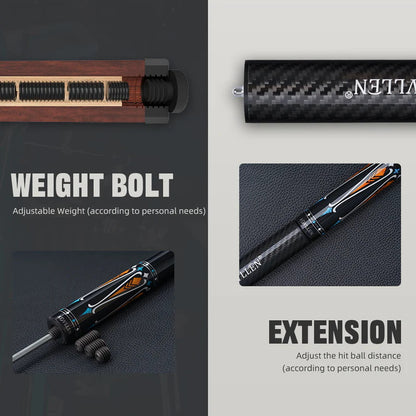 KONLLEN LW Series Carbon Fiber Pool Cue Stick Professional Cues (Full Carbon Technology Low Deflection Billiard Cue Stick,12.5mm,147cm)