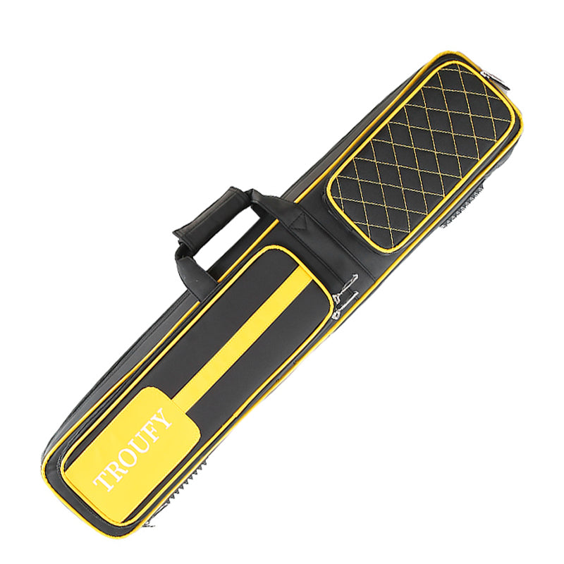 TROUFY 8-Tube Pool Cue Case - Waterproof PU Leather, Holds 4 Shafts & 4 Butts, Includes 2 Accessory Pouches & Extension Storage, Yellow/Red/Blue