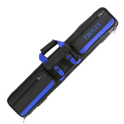 - TROUFY 8-Hole Pool Cue Case - Holds 4 Shafts & 4 Butts, PU Leather Waterproof Billiard Cue Bag (Yellow/Black/Blue)