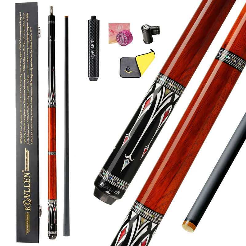 KONLLEN Carbon Fiber All Inlay Pool Cue Stick Leather Wrapless Black Technology Low Deflection Billiard,10.5，11.5，12.5mm,147cmAK-AS-1F