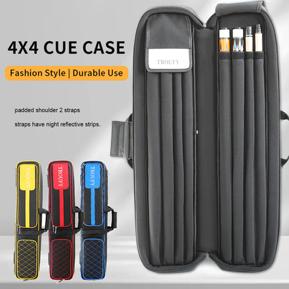 TROUFY 8-Tube Pool Cue Case - Waterproof PU Leather, Holds 4 Shafts & 4 Butts, Includes 2 Accessory Pouches & Extension Storage, Yellow/Red/Blue