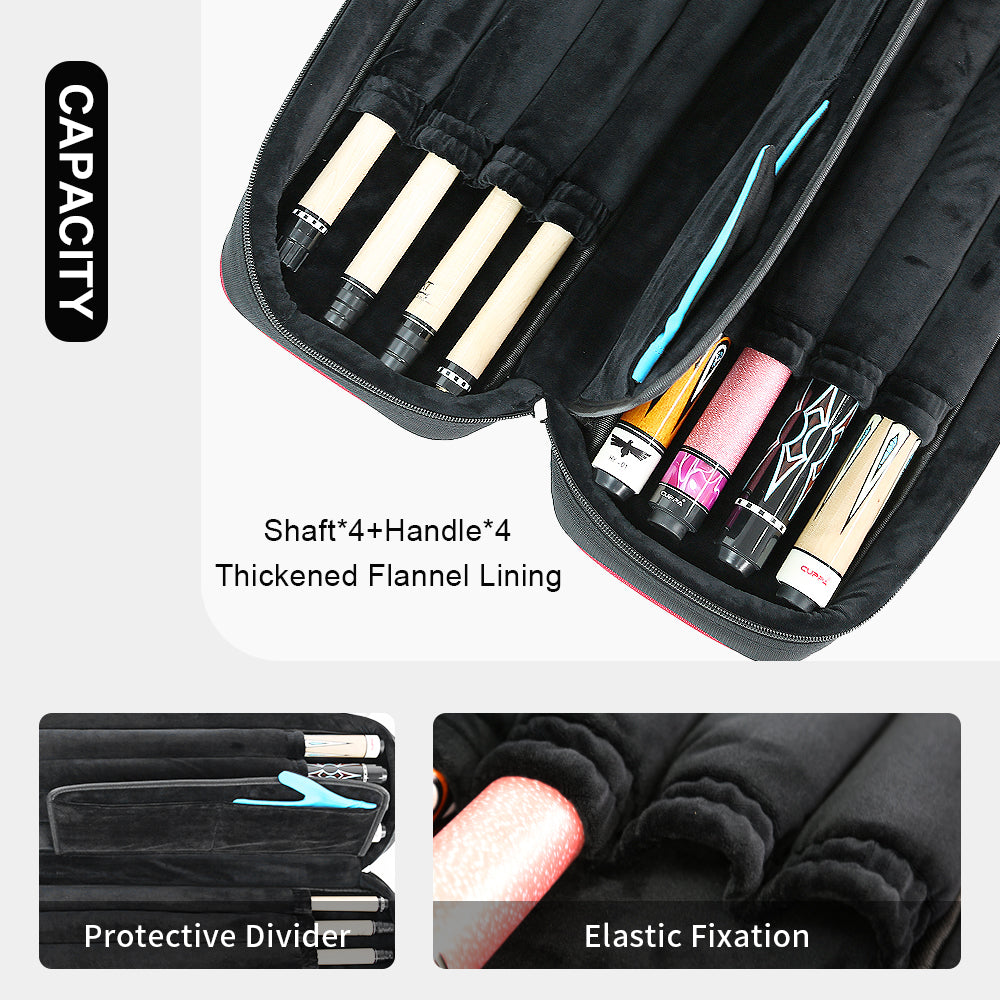 TROUFY 8-Hole Pool Cue Case - 4 Shafts & 4 Butts Capacity, Premium Oxford Cloth, 4 Colors
