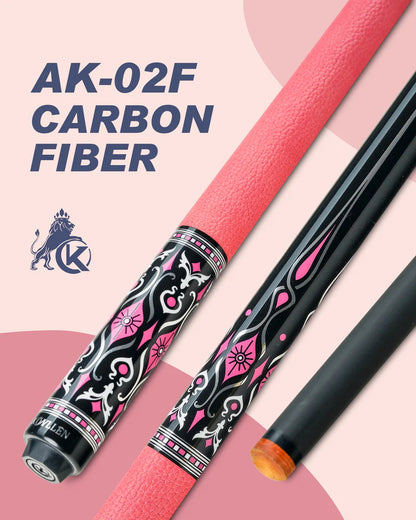 KONLLEN AK-02F Carbon Fiber Pool Cue Stick with 12.5mm Tip Pink Leather Grip Low Deflection Suitable for Woman for Billiard Cue