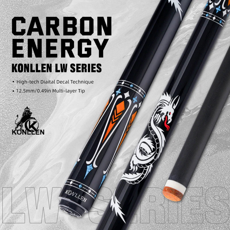 KONLLEN Carbon Fiber Pool Cue Stick Professional Cues (Full Carbon Technology Low Deflection Billiard Cue Stick,12.5mm,147cm