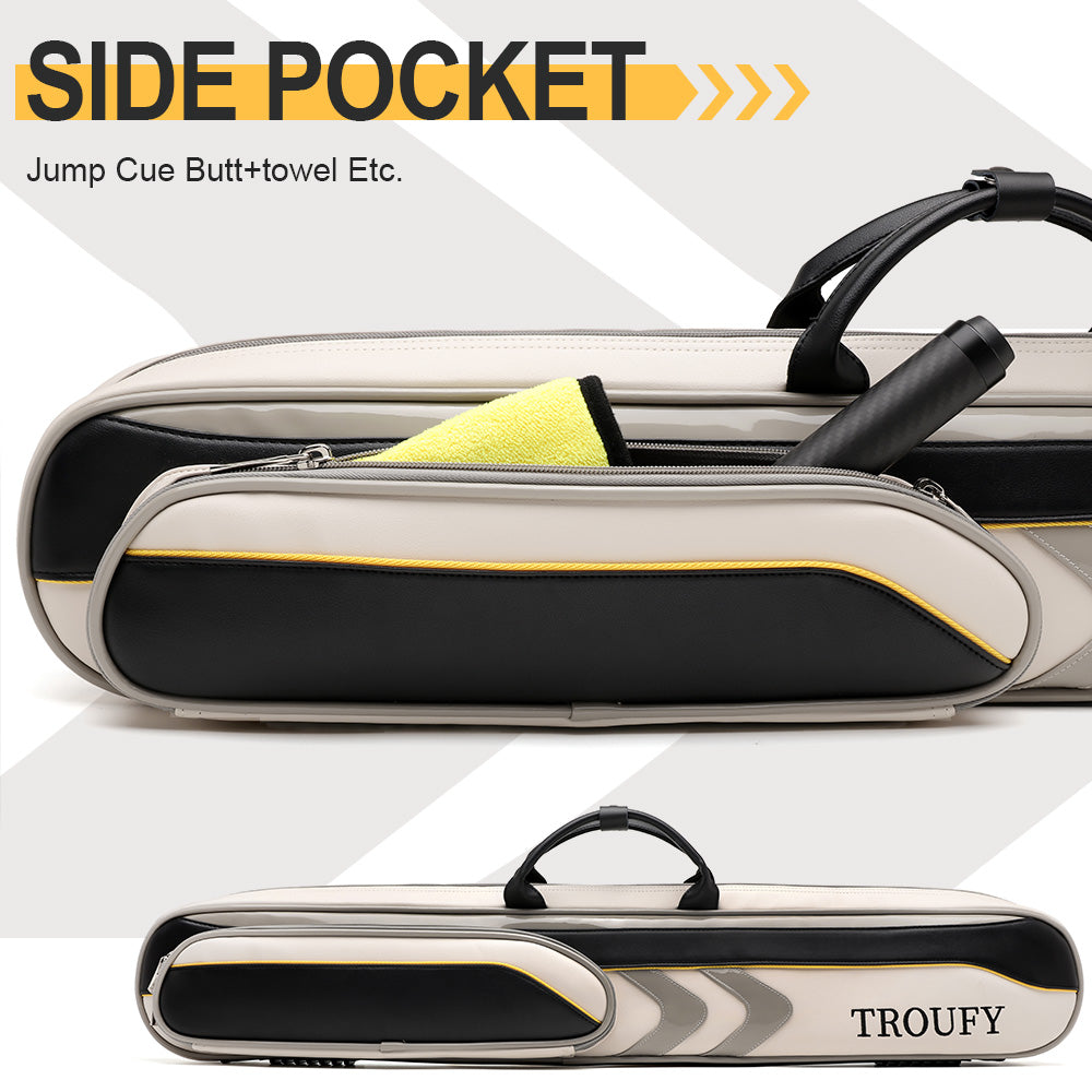 TROUFY 7-Hole Pool Cue Case - Holds 3 Butts & 4 Shafts, Premium PU Leather, Red/Blue/Gray
