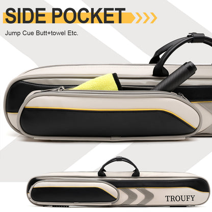TROUFY 7-Hole Pool Cue Case - Holds 3 Butts & 4 Shafts, Premium PU Leather, Red/Blue/Gray