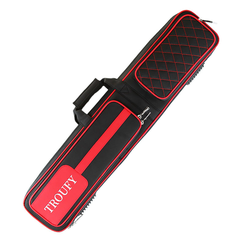 TROUFY 8-Tube Pool Cue Case - Waterproof PU Leather, Holds 4 Shafts & 4 Butts, Includes 2 Accessory Pouches & Extension Storage, Yellow/Red/Blue