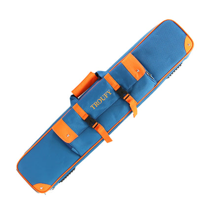 TROUFY 9-Hole Pool Cue Case - Holds 4 Butts & 5 Shafts, Color Block Design (Blue/Black/Gray), Front Accessory Pocket