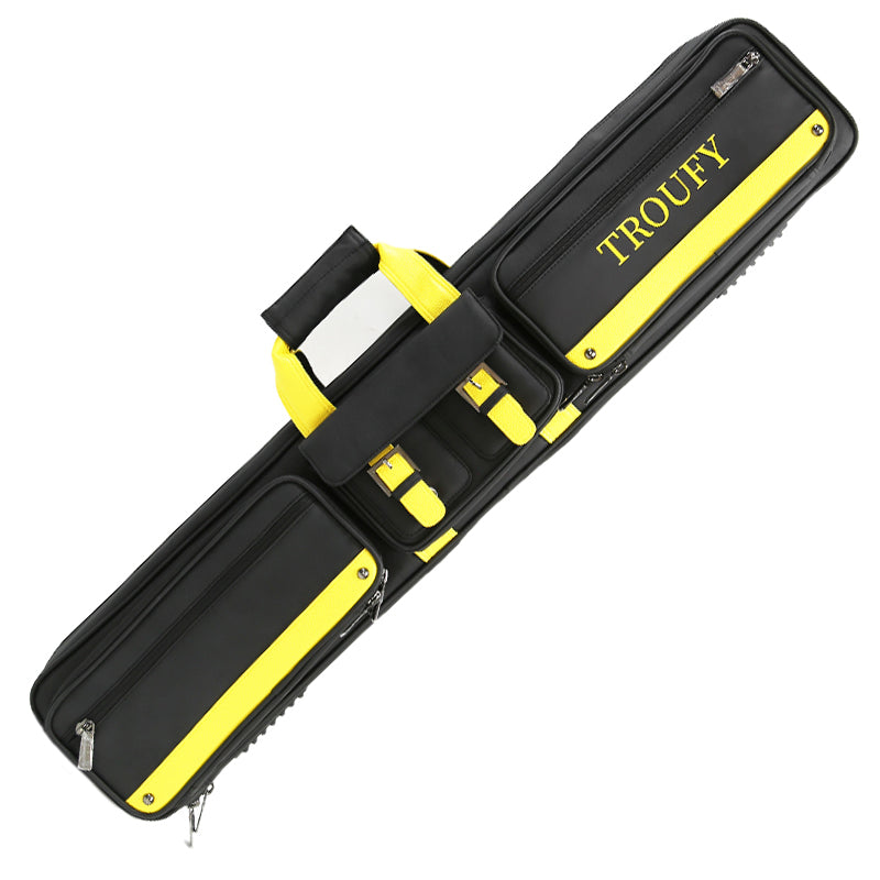 - TROUFY 8-Hole Pool Cue Case - Holds 4 Shafts & 4 Butts, PU Leather Waterproof Billiard Cue Bag (Yellow/Black/Blue)