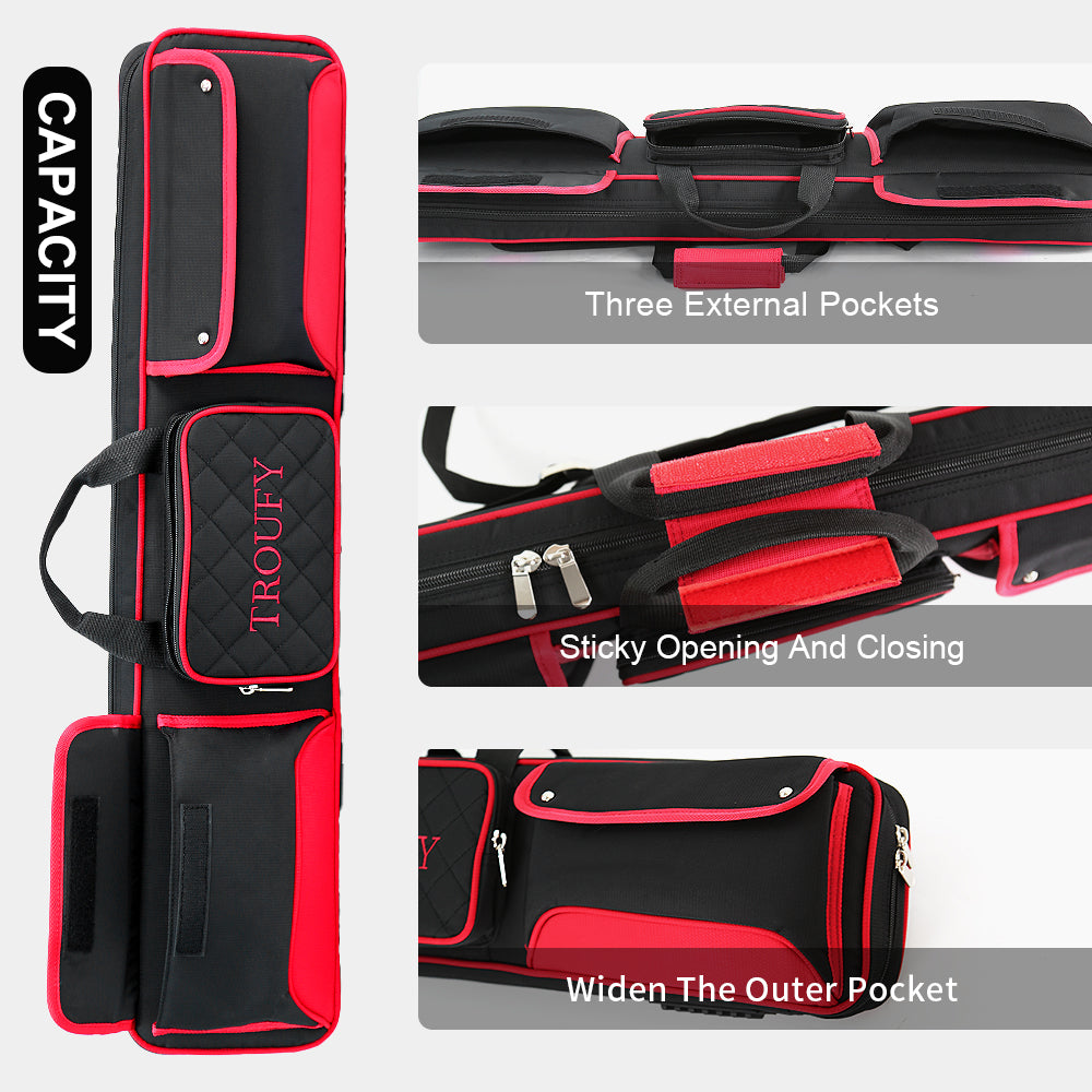 TROUFY 8-Hole Pool Cue Case - 4 Shafts & 4 Butts Capacity, Premium Oxford Cloth, 4 Colors