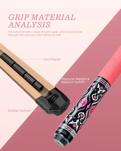 KONLLEN AK-02F Carbon Fiber Pool Cue Stick with 12.5mm Tip Pink Leather Grip Low Deflection Suitable for Woman for Billiard Cue