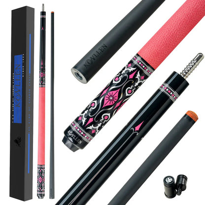 KONLLEN AK-02F Carbon Fiber Pool Cue Stick with 12.5mm Tip Pink Leather Grip Low Deflection Suitable for Woman for Billiard Cue