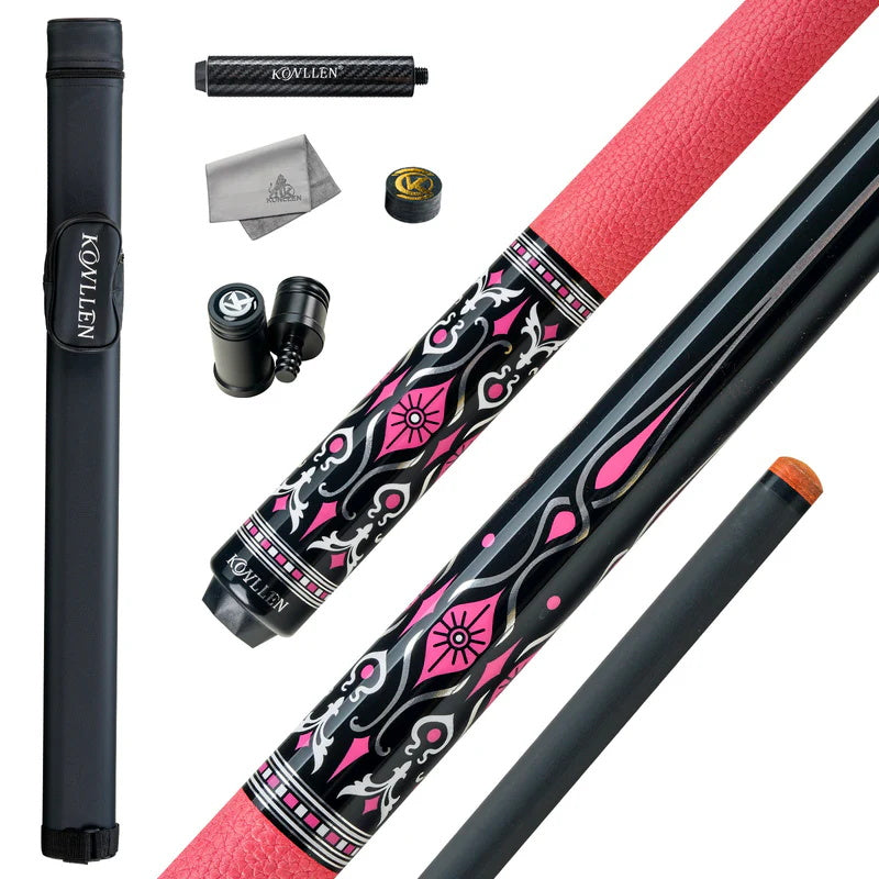 KONLLEN AK-02F Carbon Fiber Pool Cue Stick with 12.5mm Tip Pink Leather Grip Low Deflection Suitable for Woman for Billiard Cue