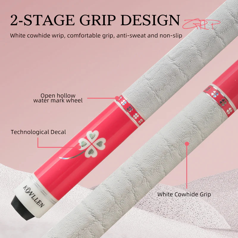 KONLLEN Pink Carbon Fiber Pool Cue Stick for Women KL-Pink-Pro 58" Girlish Lucky Low Deflection Pool Sticks with 12.5mm Tip