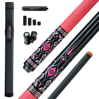 KONLLEN AK-02F Carbon Fiber Pool Cue Stick with 12.5mm Tip Pink Leather Grip Low Deflection Suitable for Woman for Billiard Cue