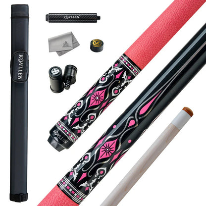 KONLLEN AK-02F Carbon Fiber Pool Cue Stick with 12.5mm Tip Pink Leather Grip Low Deflection Suitable for Woman for Billiard Cue