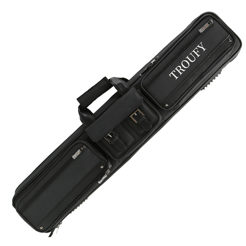 - TROUFY 8-Hole Pool Cue Case - Holds 4 Shafts & 4 Butts, PU Leather Waterproof Billiard Cue Bag (Yellow/Black/Blue)