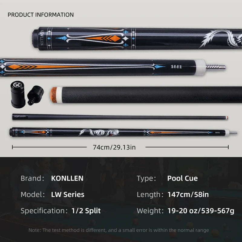 KONLLEN Carbon Fiber Pool Cue Stick Professional Cues (Full Carbon Technology Low Deflection Billiard Cue Stick,12.5mm,147cm