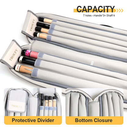 TROUFY 7-Hole Pool Cue Case - Holds 3 Butts & 4 Shafts, Premium PU Leather, Red/Blue/Gray