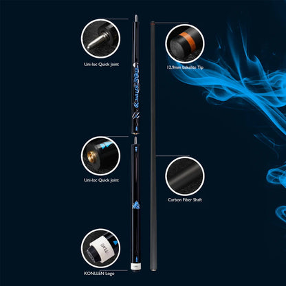 KONLLEN Break&Jump Cue Stick Carbon Fiber Technology Punch Cue Jump Cue Billiard Stick 3-Piece 12.9mm Tip