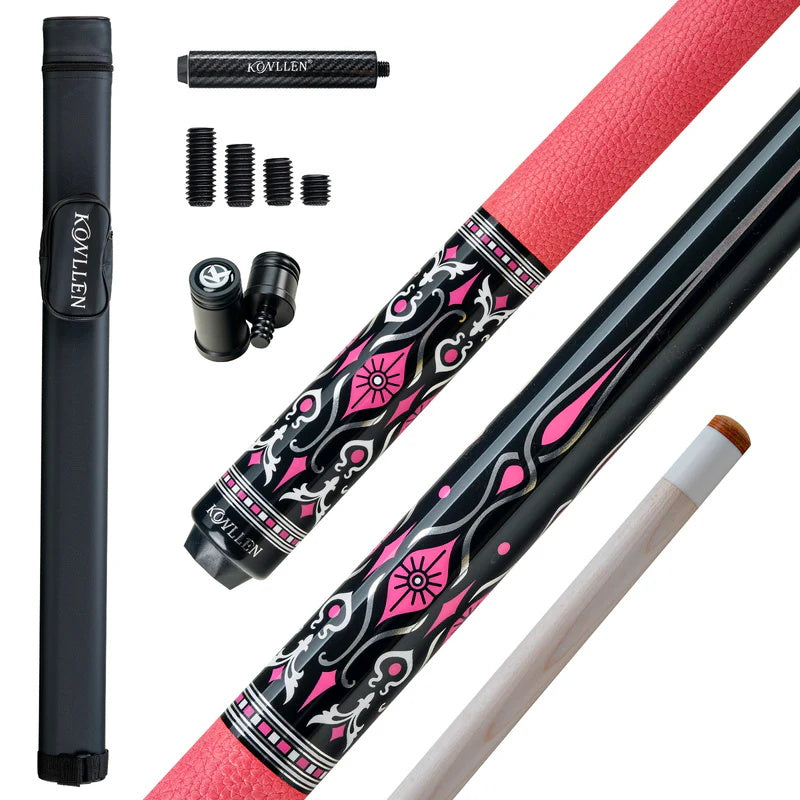 KONLLEN AK-02F Carbon Fiber Pool Cue Stick with 12.5mm Tip Pink Leather Grip Low Deflection Suitable for Woman for Billiard Cue