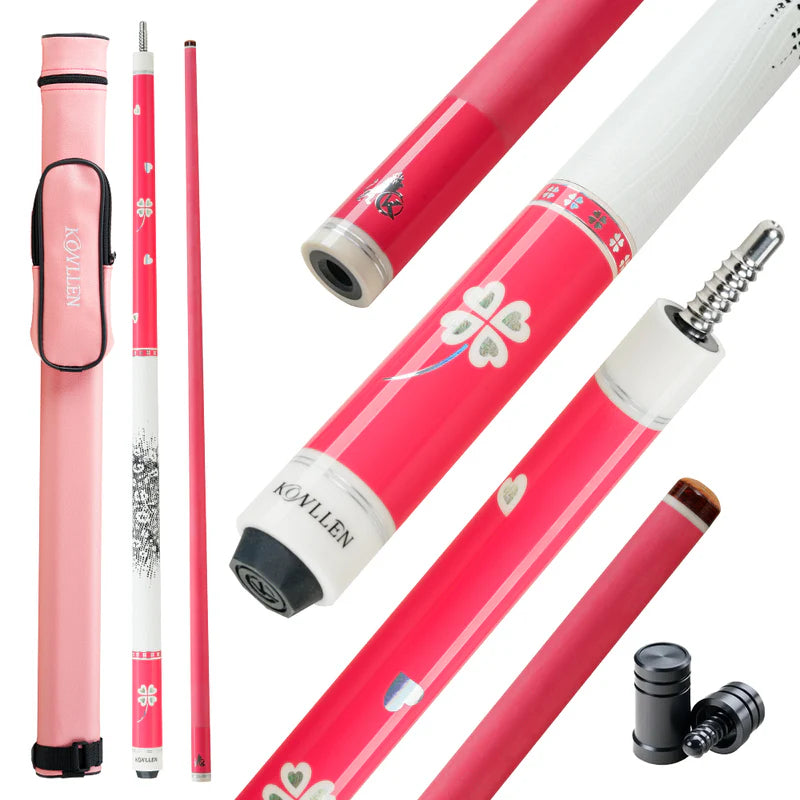 KONLLEN Pink Carbon Fiber Pool Cue Stick for Women KL-Pink-Pro 58" Girlish Lucky Low Deflection Pool Sticks with 12.5mm Tip
