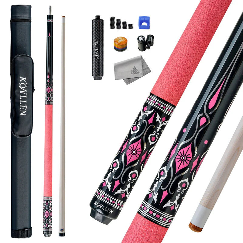 KONLLEN AK-02F Carbon Fiber Pool Cue Stick with 12.5mm Tip Pink Leather Grip Low Deflection Suitable for Woman for Billiard Cue