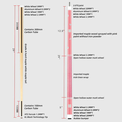 KONLLEN Pool Cue Stick Low Deflection Billiards Cue Stick Young Fashionable 58" Professional Pool Table Sticks Gifts for Adults -12.5mm Tip, 3/8 * 8Joint, Weight 19OZ