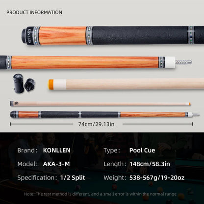 KONLLEN Carbon Fiber Pool Cue - AXA Series - Handmade Inlay Cues Stick Precision and Stability Professional Low Deflection Pool Stick with Wooden Pool Cue Box