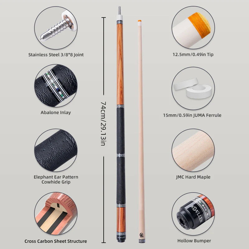 KONLLEN Carbon Fiber Pool Cue - AXA Series - Handmade Inlay Cues Stick Precision and Stability Professional Low Deflection Pool Stick with Wooden Pool Cue Box