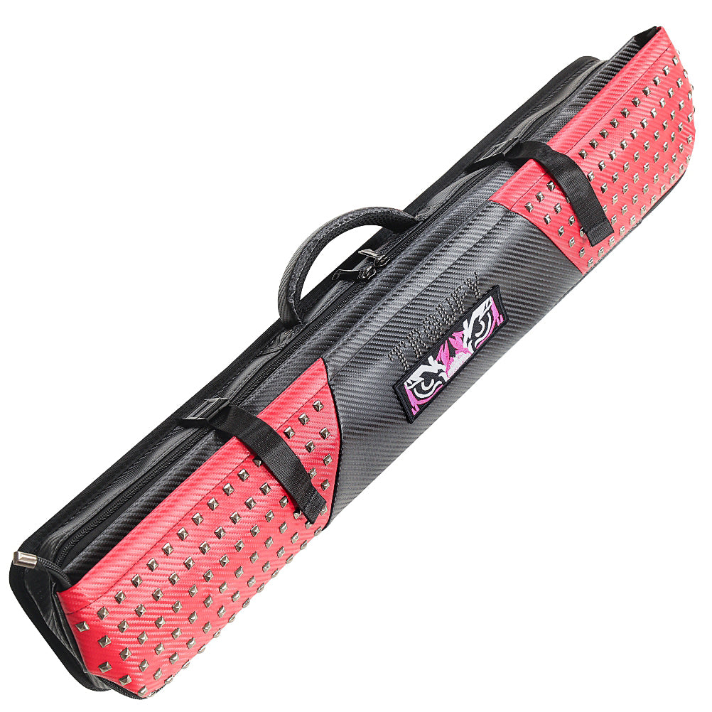 TROUFY 9 Holes Carbon Texture Pool Cue Case | Holds 5 Shafts & 4 Butts | Waterproof PU Leather | Black, Red, Grey