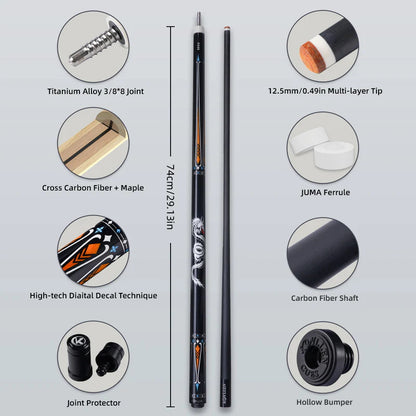 KONLLEN Carbon Fiber Pool Cue Stick Professional Cues (Full Carbon Technology Low Deflection Billiard Cue Stick,12.5mm,147cm