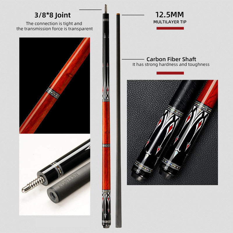 KONLLEN Carbon Fiber All Inlay Pool Cue Stick Leather Wrapless Black Technology Low Deflection Billiard,10.5，11.5，12.5mm,147cmAK-AS-1F