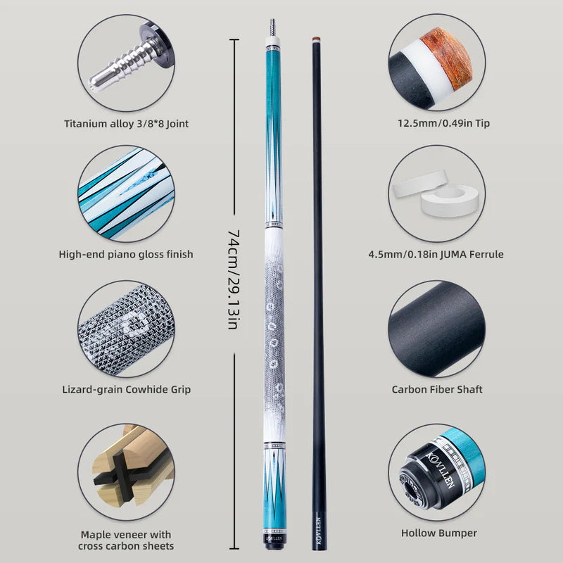 Konllen Spectra Series – Glacier White / Lake Blue Pool Cue – AK-05F