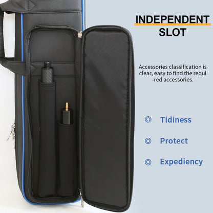 TROUFY 8-Tube Pool Cue Case - Waterproof PU Leather, Holds 4 Shafts & 4 Butts, Includes 2 Accessory Pouches & Extension Storage, Yellow/Red/Blue