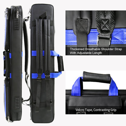 - TROUFY 8-Hole Pool Cue Case - Holds 4 Shafts & 4 Butts, PU Leather Waterproof Billiard Cue Bag (Yellow/Black/Blue)