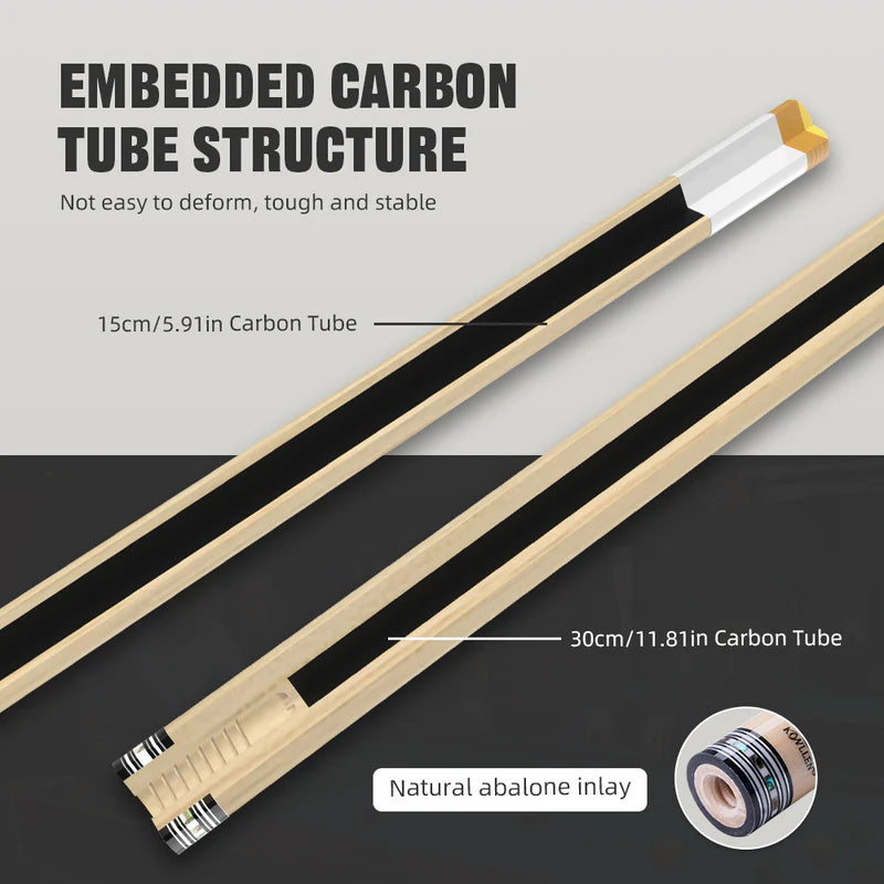KONLLEN Carbon Fiber Pool Cue - AXA Series - Handmade Inlay Cues Stick Precision and Stability Professional Low Deflection Pool Stick with Wooden Pool Cue Box