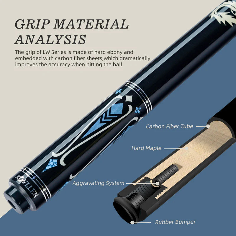 KONLLEN LW Series Carbon Fiber Pool Cue Stick Professional Cues (Full Carbon Technology Low Deflection Billiard Cue Stick,12.5mm,147cm)