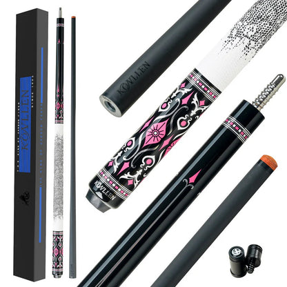 KONLLEN AK-02F Carbon Fiber Pool Cue Stick with 12.5mm Tip Pink Leather Grip Low Deflection Suitable for Woman for Billiard Cue