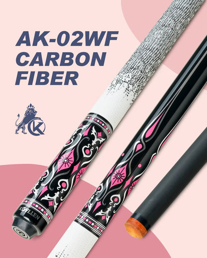 KONLLEN AK-02F Carbon Fiber Pool Cue Stick with 12.5mm Tip Pink Leather Grip Low Deflection Suitable for Woman for Billiard Cue