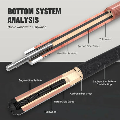 KONLLEN Carbon Fiber Pool Cue - AXA Series - Handmade Inlay Cues Stick Precision and Stability Professional Low Deflection Pool Stick with Wooden Pool Cue Box