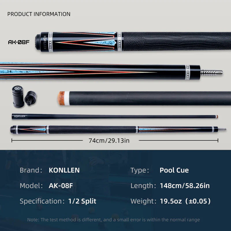 Konllen Spectra Series – Midnight Black / Celestial Blue Pool Cue – AK-08F
