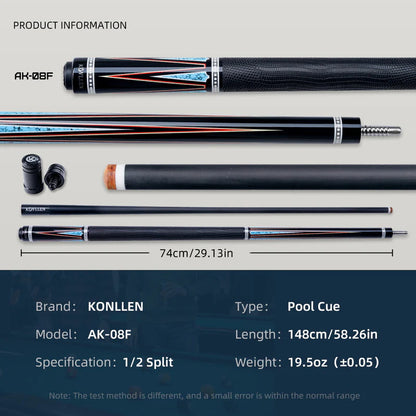 Konllen Spectra Series – Midnight Black / Celestial Blue Pool Cue – AK-08F