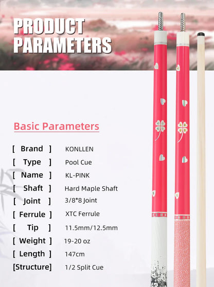 Konllen Blossom Series – Clover / Lizard-grain Cowhide Grip Pool Cue – AK-P2