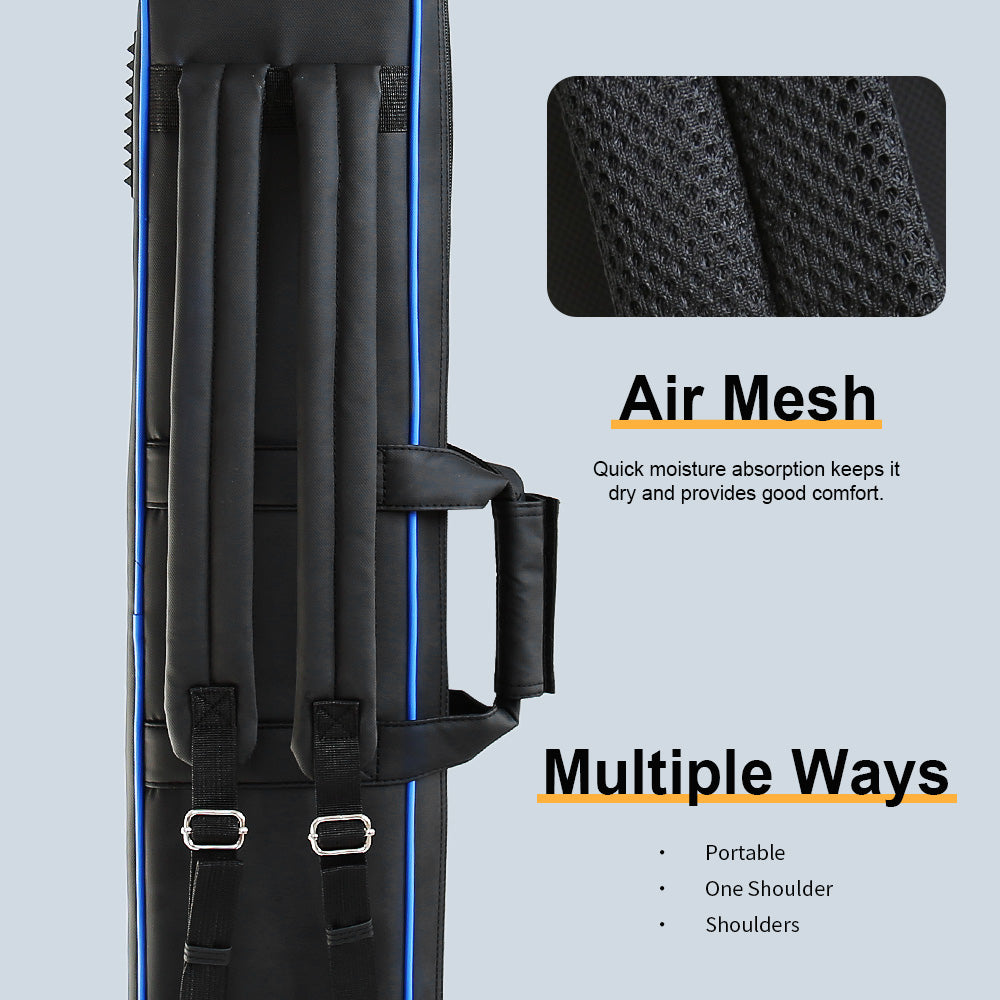 TROUFY 8-Tube Pool Cue Case - Waterproof PU Leather, Holds 4 Shafts & 4 Butts, Includes 2 Accessory Pouches & Extension Storage, Yellow/Red/Blue