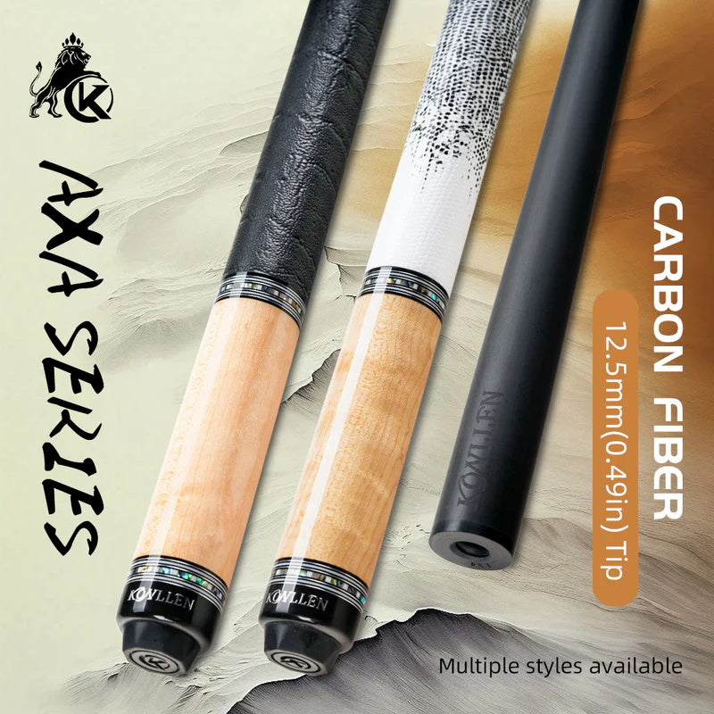 KONLLEN Carbon Fiber Pool Cue - AXA Series - Handmade Inlay Cues Stick Precision and Stability Professional Low Deflection Pool Stick with Wooden Pool Cue Box