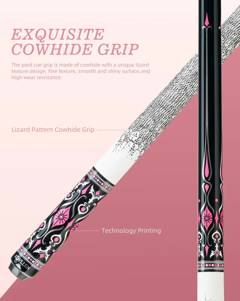KONLLEN AK-02F Carbon Fiber Pool Cue Stick with 12.5mm Tip Pink Leather Grip Low Deflection Suitable for Woman for Billiard Cue