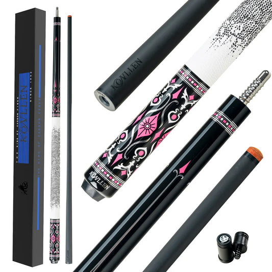 KONLLEN AK-02F Carbon Fiber Pool Cue Stick with 12.5mm Tip Pink Leather Grip Low Deflection Suitable for Woman for Billiard Cue